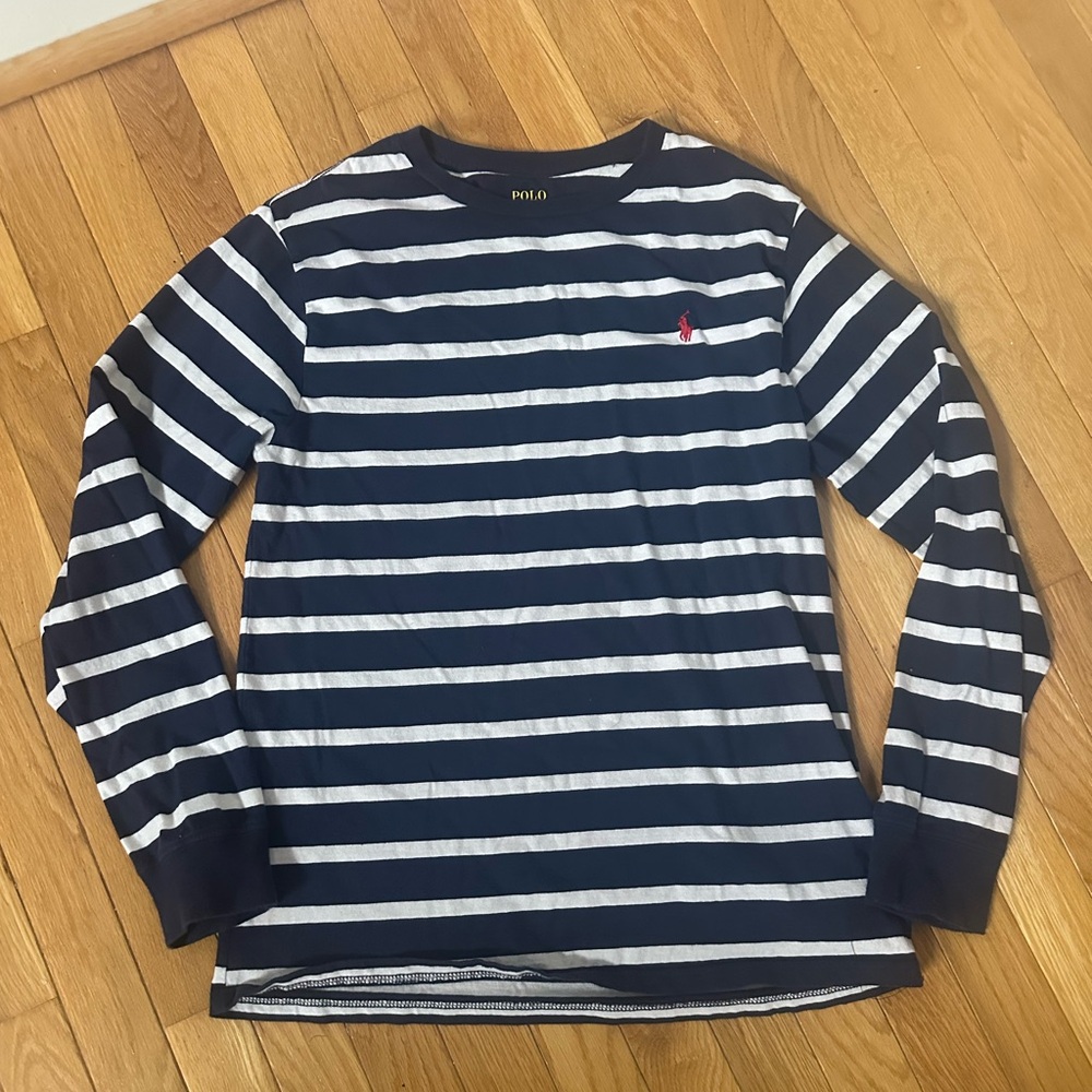 Polo by Ralph Lauren Boys Navy and White Striped Long Sleeve Tee Size XL (18/20)